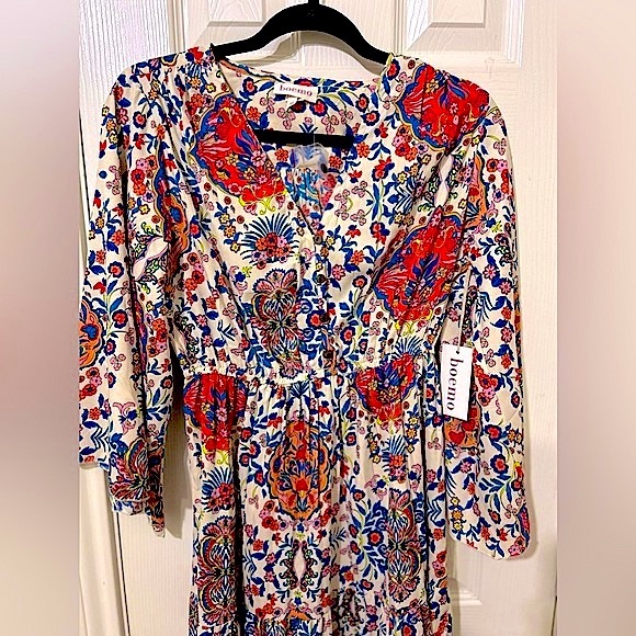 Anthropologie Floral Maxi Dress - Red, Blue, Cream - Picture 4 of 10